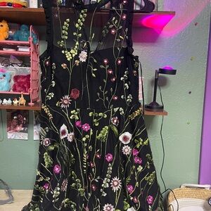 Floral Embroidered women’s Dress - Black and Pink